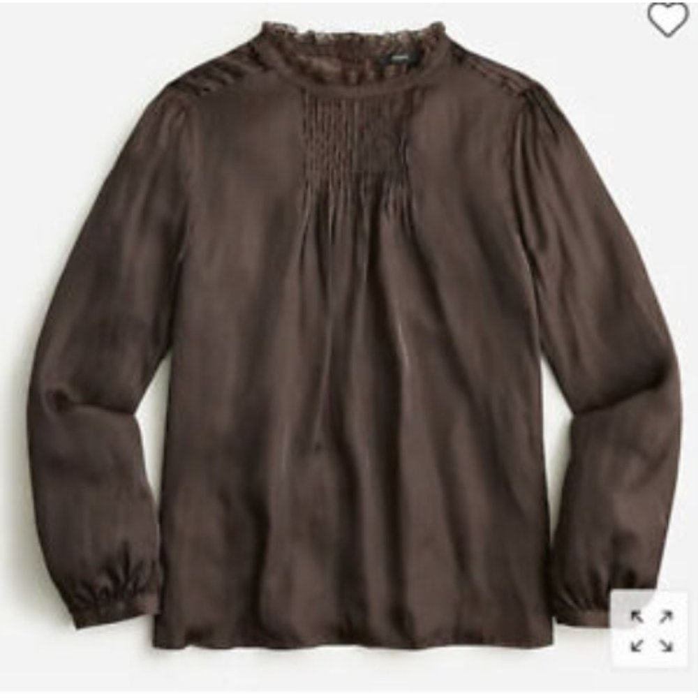 NWT JCREW Brown Ruffle Neck Top - Size Large